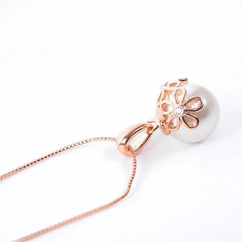 Crystal Wedding Jewelry Set Bride Rose Gold Crystal Faux Pearl Pendant Necklace Earrings