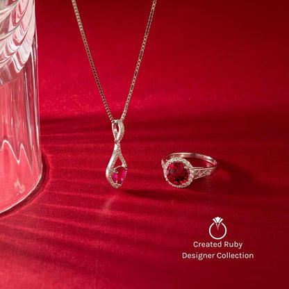 Created Ruby Pendant in 14 Karat White Gold, Classic Solitaire, Princess Cut, 8Mm, 3 Carats Total, Valentine'S Gift for Her, Wife, Sister, Women Gift Ideas W/Jewelry Box