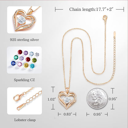 Forever Love Heart Women Necklace 925 Sterling Silver Rose Gold Plated Birthstone Pendant Necklaces for Women with Cubic Jewelry Gifts Birthday Gift for Mom Women Wife Girls Graduation Gifts for Her