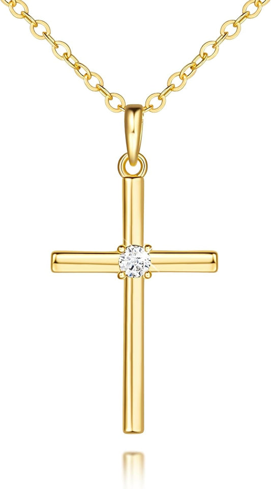 Gold Cross Necklaces for Women 14K Gold Cross Necklace for Women Crosses Pendant Necklace for Womens Chic Simplicity with a Cubic Zirconia Crosses Chain for Womens