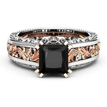 Princess Black  Stone Engagement Ring Rose 925 Sterling Silver Wedding Bridal Rings size 5-12