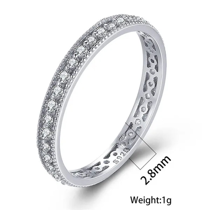 Exquisite 925 Sterling Silver/Black Gold/Gold/Rose Gold Single Ring White Full Diamond Ring Wedding Jewelry Gift