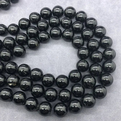 AA Black Tourmaline Jet Aphrizite Beads 4-12mm Round Natural Loose Stone DIY