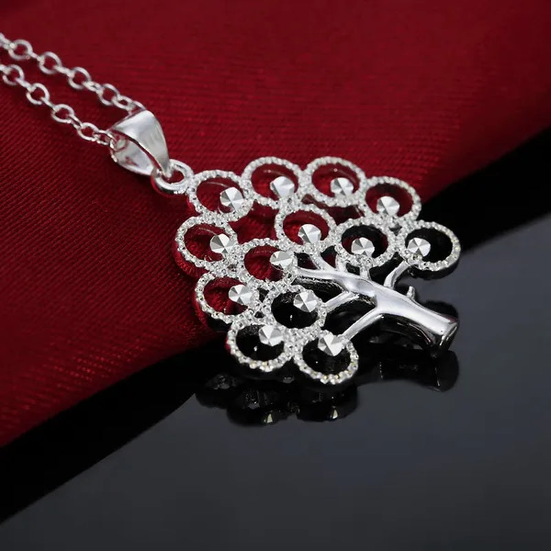 Wholesale 925 Solid Sterling Silver Jewelry Elegant Tree Card Pendant Necklace Chain Jewellery Xmas(with Chain）
