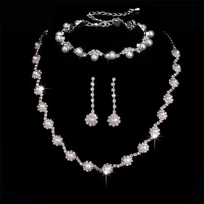 Women's Jewelry Set Rhinestone Crystal Bride Statement Choker Necklace Tiara Crown Link Bangle Bracelet Teardrop Dangle Earrings Set for Wedding Party Silver Plated White Crystal Necklace Earrings Bracelet