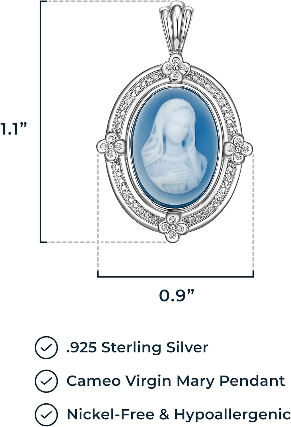 Cameo Sterling Silver Butterfly Necklace, Rhodium Plated Agate Necklaces for Women