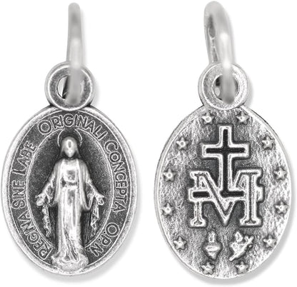 Silver Oxidized Italian Crucifix and Mary Mini Miraculous Medal Necklace on 16" Stainless Steel Chain - Jesus Mary Chain Catholic Necklace for Women, Couples Necklace, Unisex Religious Medal Necklace