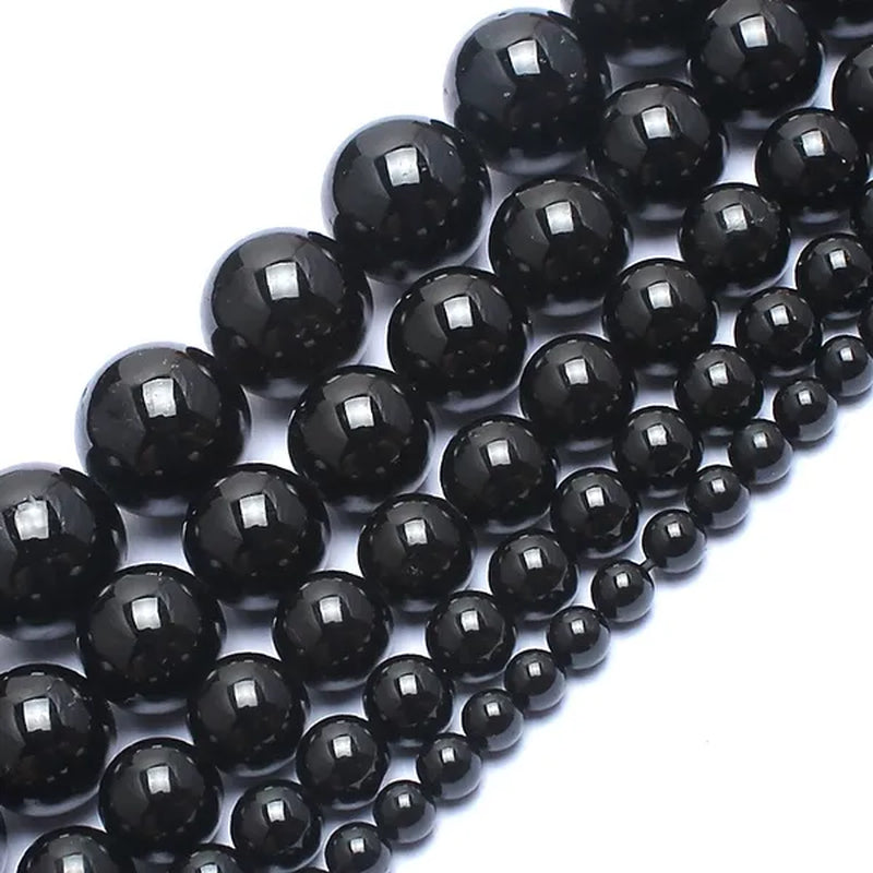 Natrual Round Stone Beads Genuine Black Tourmaline Stone Beads for Jewelry Making Bracelet Necklace 15inches 4/6/8/10/12mm