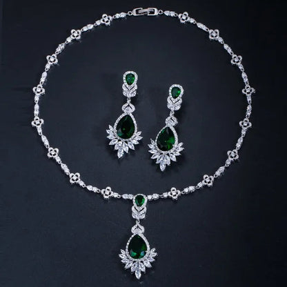 CANDICE White Gold Plated Marquise Cubic Zirconia Bridal Big Drop Earrings Necklace Set For Women Gorgeous Engagement Wedding Jewelry Sets