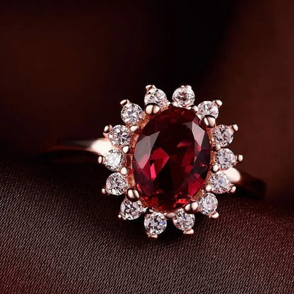 New Ruby Diana Sunflower Lady Ring Classic Living Mouth Design Women'S Ring