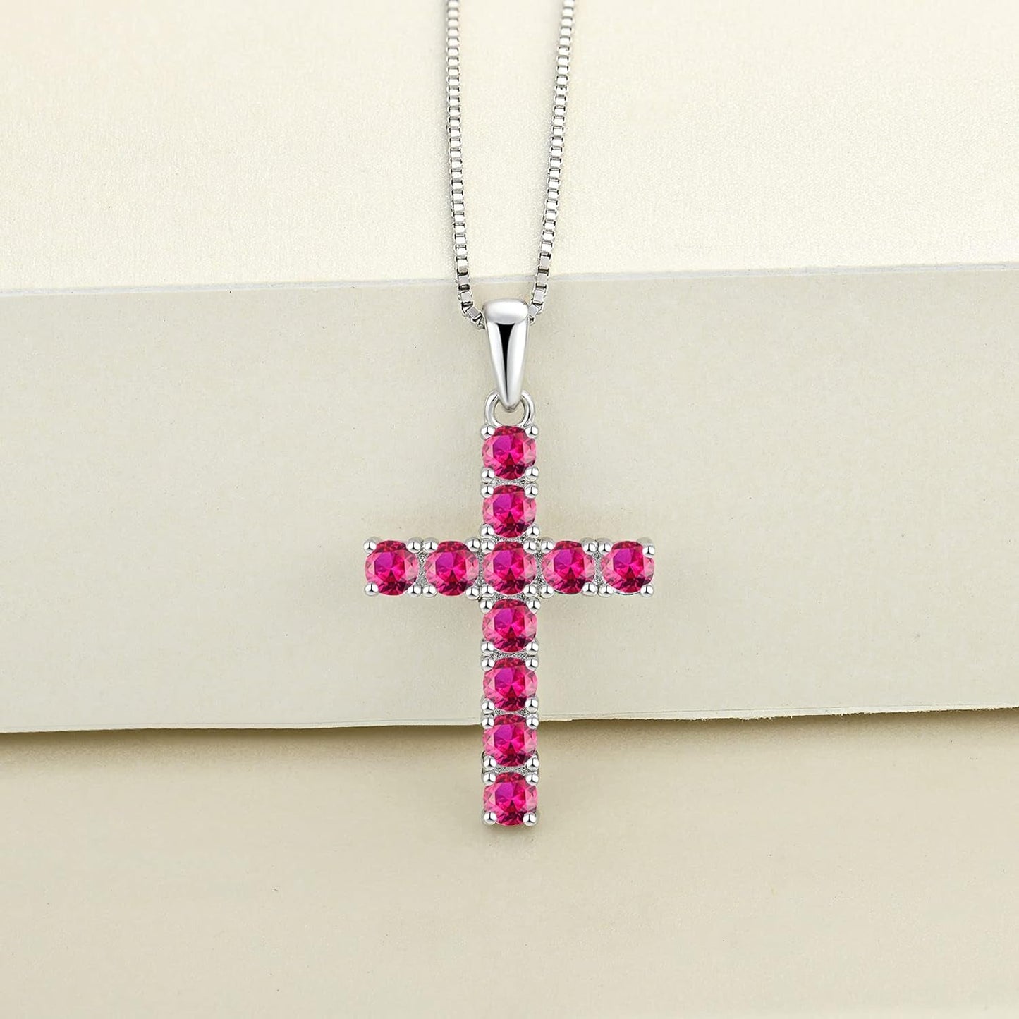 Women'S Cross Necklace 925 Sterling Silver Halo Crucifix Pendant Gemstones Criss Jewelry