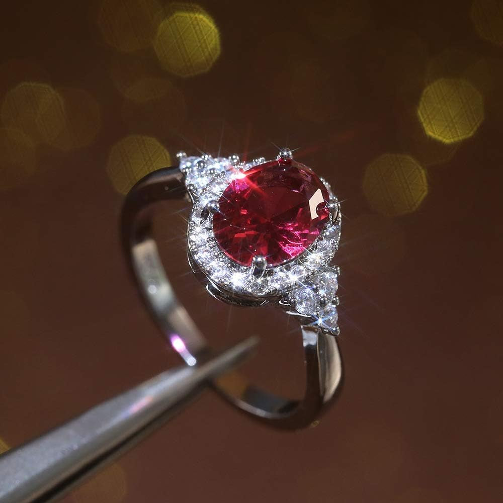 S925 Sterling Silver Classic Crystal Gem Engagement Ring with Sparkling CZ Diamond Ring Temperament Female Ruby Ring Luxury Jewelry Birthday Gift (6)