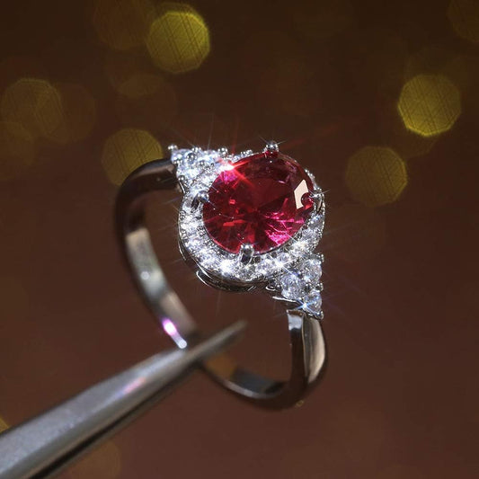 S925 Sterling Silver Classic Crystal Gem Engagement Ring with Sparkling CZ Diamond Ring Temperament Female Ruby Ring Luxury Jewelry Birthday Gift (6)