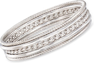 Sterling Silver Jewelry Set: 5 Bangle Bracelets. 7.5 Inches