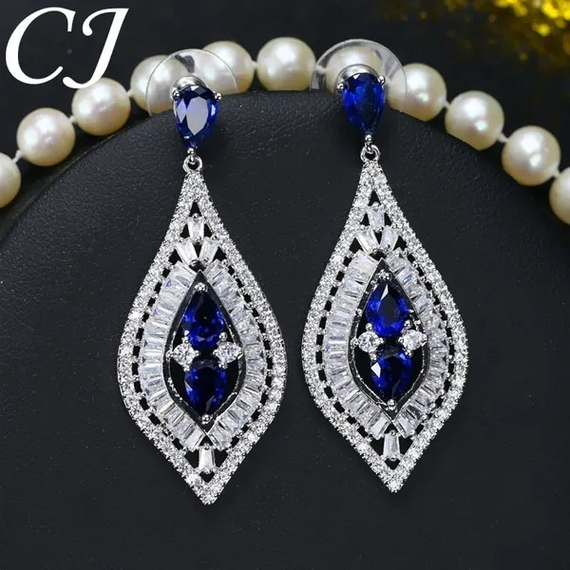 CANDICE Elegant Sterling Silver Plated Hypoallergenic Jewelry Tear Drop Full Micro-inlay Luxury CZ Zirconia Wedding Big Long Dangle Earrings For Bride