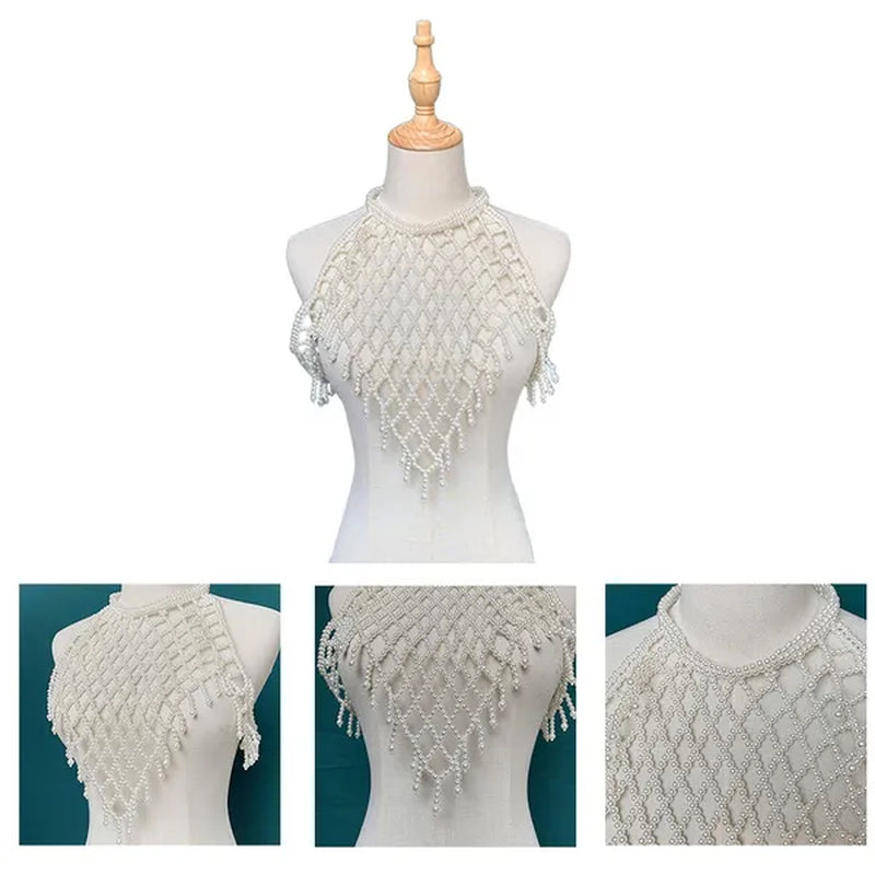 1pcs Women Blouse Elegant Faux Pearl Necklace Collar Detachable Beaded False Collars Apparel DIY Craft COC