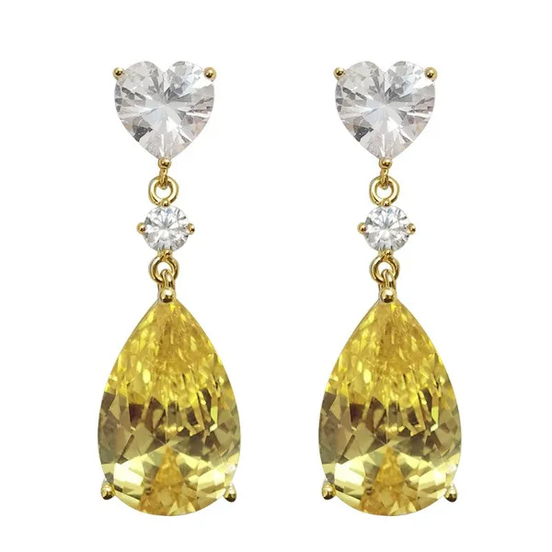 Trendy 14K Yellow Gold Teardrop Cut Citrine Gemstone Pendant Earrings for Women Bridal Wedding Jewelry Gift