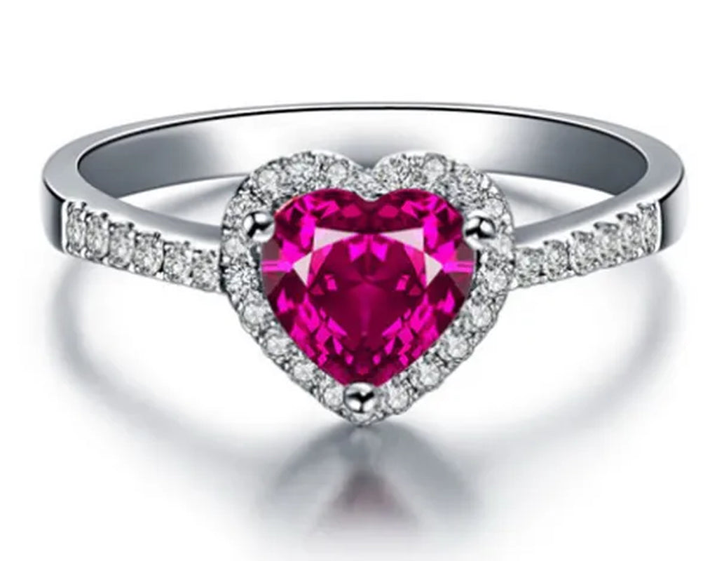 Jewelry Silver Gem Ruby Wedding Bride Birthstone Engagement Ring Gift