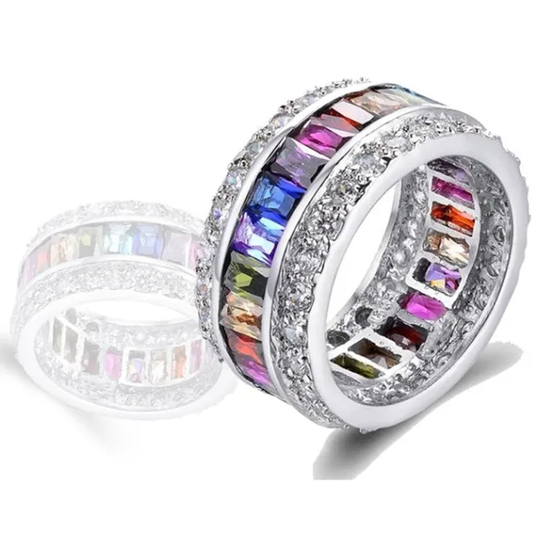 Splendid 925 Sterling Silver Natural Gemstone Multicolor Sapphire Diamond Eternity Stackable Ring Wedding Birthstone Engagement Bridal Women Brand Jewelry - WORLD TIME VISITS