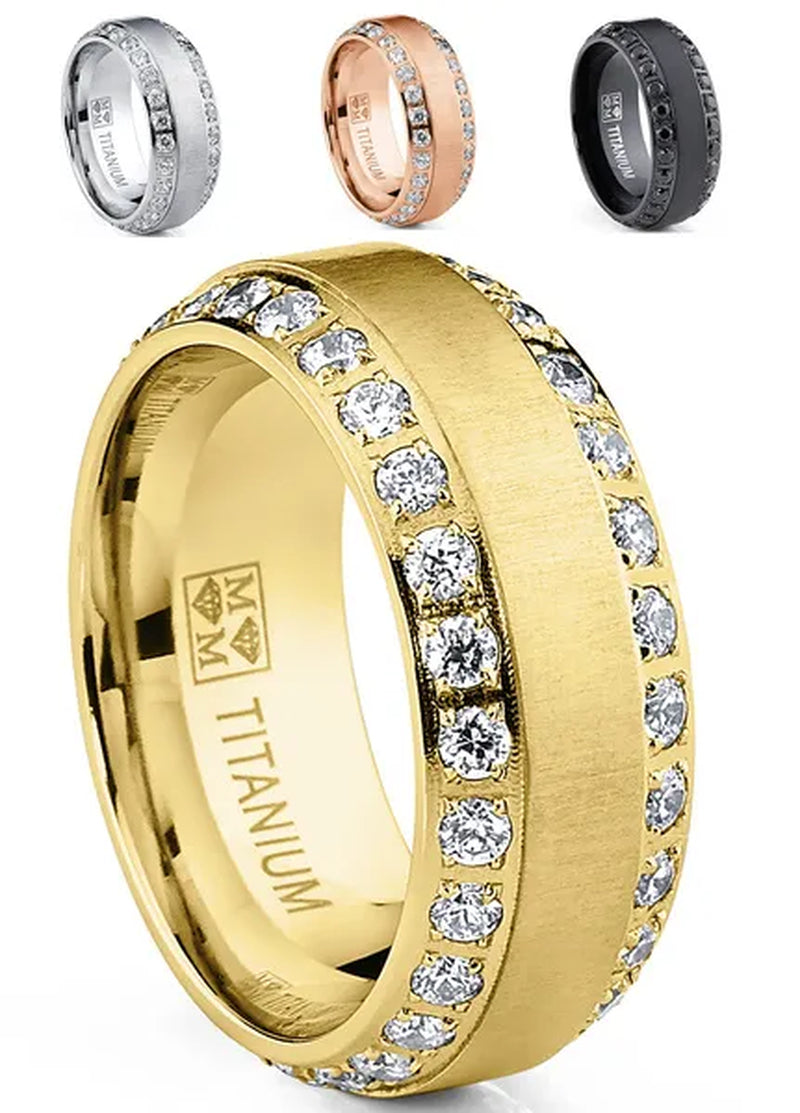 1.75 Carats Men'S Titanium Wedding Band Ring 8MM Rose Goldtone Black Silvertone