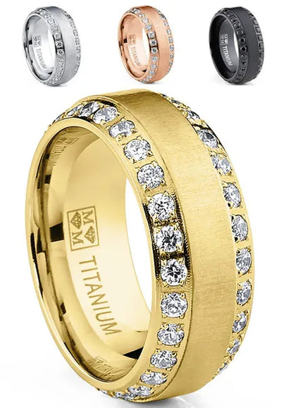 1.75 Carats Men'S Titanium Wedding Band Ring 8MM Rose Goldtone Black Silvertone