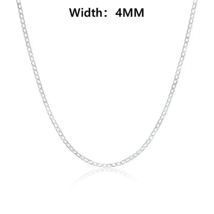2PCS (Bracelet + Necklace) 925 Sterling Silver Women Men Fashion Jewelry Set Curb Chain Necklace Bracelet 925 Silver Jewelry High Quality Necklace Bracelet 16-30 Inches