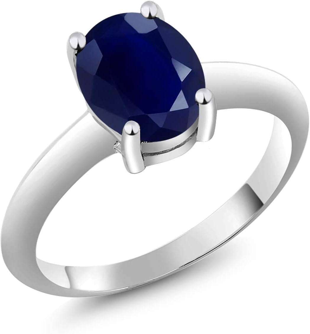 925 Sterling Silver Blue Sapphire Solitaire Engagement Ring for Women (2.50 Cttw, Oval 9X7MM, Gemstone September Birthstone, Available in Size 5, 6, 7, 8, 9)