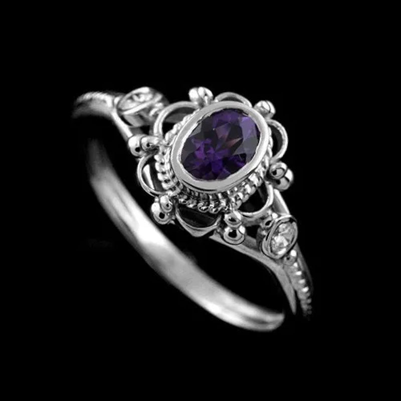 Vintage Women's Jewelry 925 Sterling Silver Ring Exquisite Amethyst / Ruby Antique Anniversary Gift Retro Proposal Engagement Rings Bridal Wedding Band Size 6 - 10