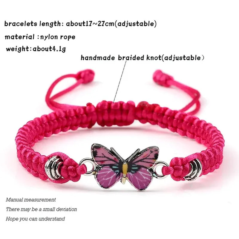 Women Black Woven Rope Bracelet Handmade Multicolor Butterfly Charm Adjustable Bracelets Fashion Friendship Jewelry Girls Gift - WORLD TIME VISITS