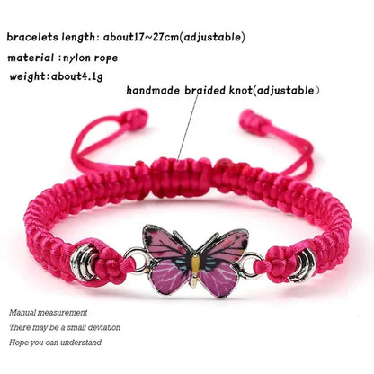 Women Black Woven Rope Bracelet Handmade Multicolor Butterfly Charm Adjustable Bracelets Fashion Friendship Jewelry Girls Gift - WORLD TIME VISITS