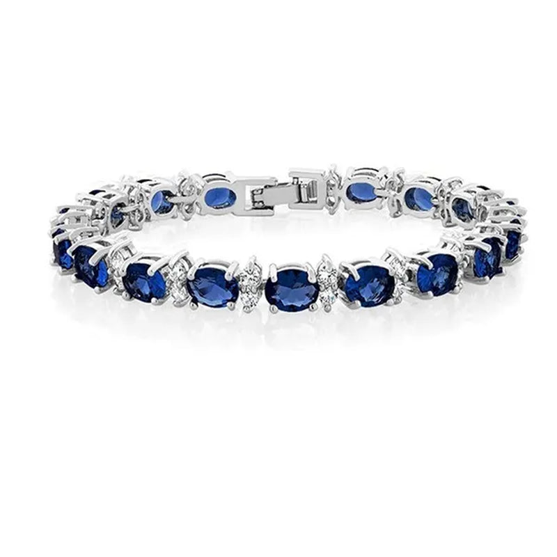 7 Inch Emerald Amethyst Ruby Sapphire and White Tennis Bracelet Set With Matching 2 Inch Oval Dangle Earrings For Women