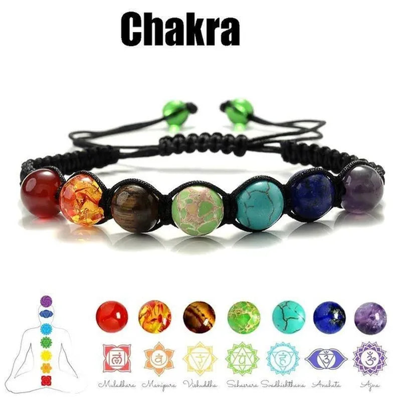 New Fashion Classic 7 Chakra Beads Bracelet Natural Stone Black Rope Braided Yoga Reiki Healing Balance Bracelets Bangles Couple Bead Bracelet Meditation Gift Jewelry