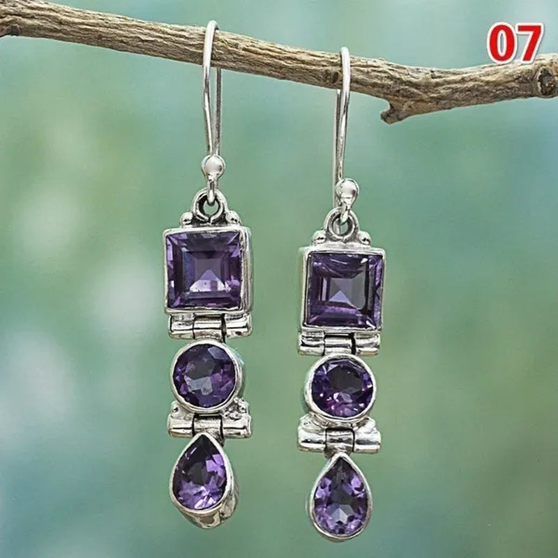 12Styles Vintage Earrings Rainbow Moonstone Earring Amethyst&Peridot&Pearl Dangle Earrings for Women Wedding Bridal Jewelry Gifts - WORLD TIME VISITS
