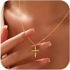 925 Sterling Silver Cross Necklaces for Women 14K Gold Plated Non Tarnish Dainty Cubic Zirconia Pendant Necklace for Mom Trendy Simple Cross Charm Chain Wedding Valentine'S Day Jewelry Gifts