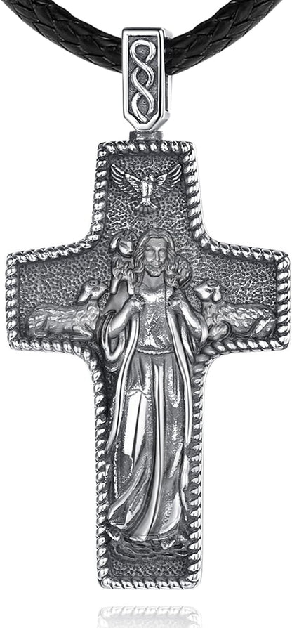 925 Sterling Silver St Christopher/St Benedict/St Michael/Virgin Mary/San Judas Tadeo/Good Shepherd Cross/Archangel Necklace Medal Pendant Protection Religious Amulet Jewelry for Men Women