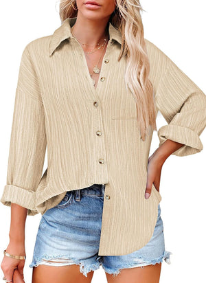 Women'S Button down Shirts Long Sleeve Blouses Dressy Casual Tops Business V Neck Work with Pocket