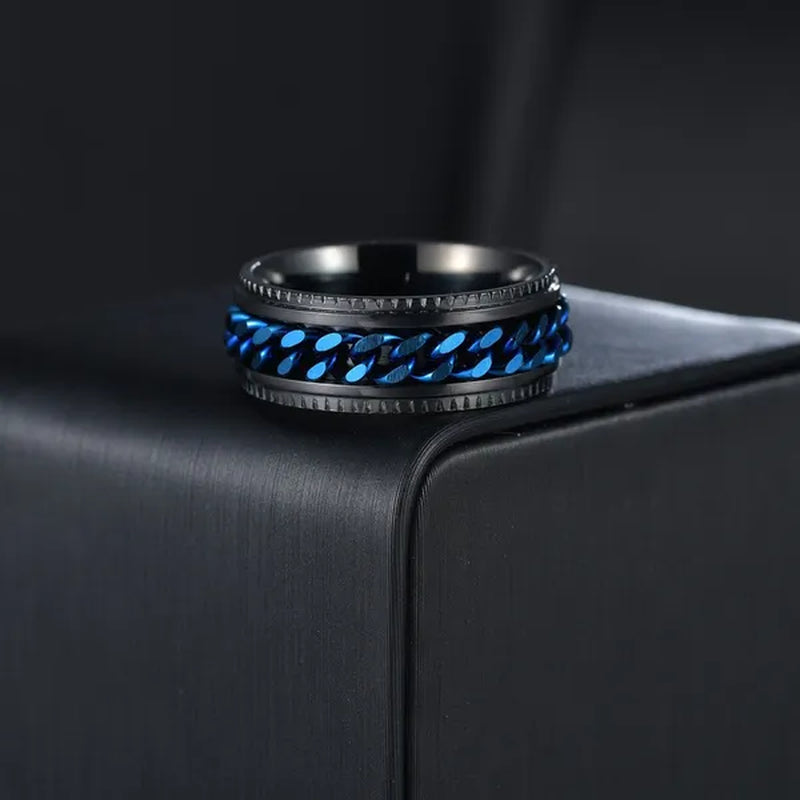 Fashion Punk Stainless Steel 8mm Rings for Men Chain Rings Biker Grooved Edge, Size 6-12 - WORLD TIME VISITS