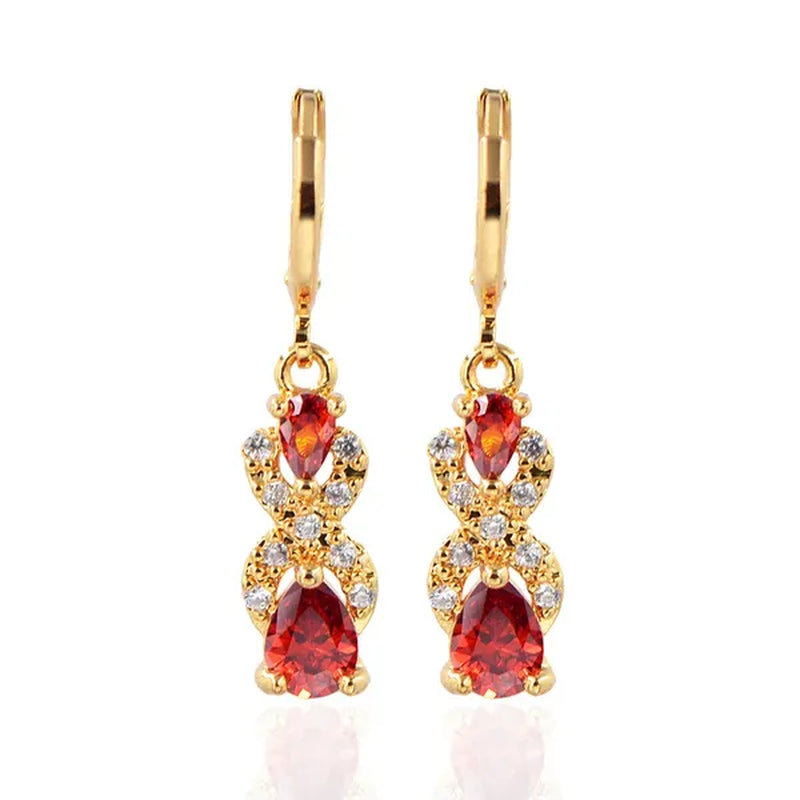 Women Green Cubic Zirconia CZ Teardrop Dangle Earrings Gift For Girl