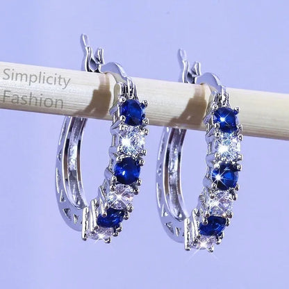 Fashion Sapphire Earrings Jewelery Hoop Earrings Earrings Diamond Earrings for Women Wedding Engagement Earrings Crystal Zircon Earring Cubic Zirconia Jewelry Colour: Blue /Green / Purple / Rose Red