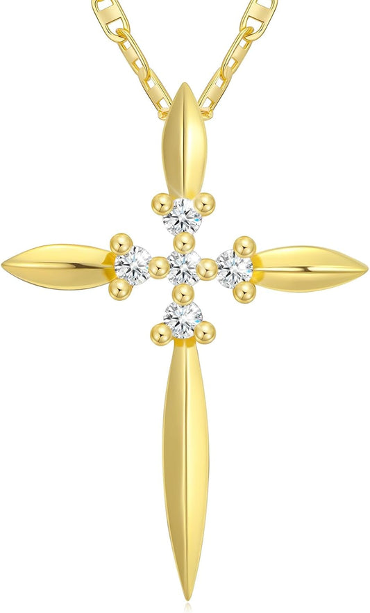 Gold Cross Necklace for Women Dainty 14K Gold Cross Floral Pendant Elegant Christian Religious Jewelry Gift for Mom Wife Daughter