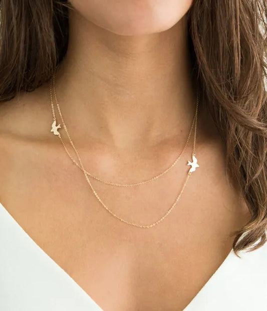 Fashion Dainty Choker Necklace Bird Peace Dove Layering Chain Necklace