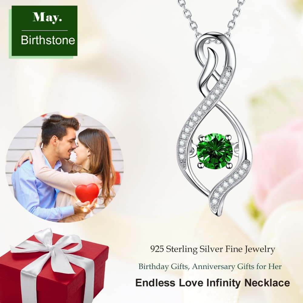Birthday Gifts for Mom Women Endless Love Necklace 925 Sterling Silver with June July Birthstones Pearl Ruby Jewelry Gifts for Her