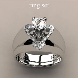 New Fashion Creative Exquisite Women'S Heart Shaped Simulation Zircon Ring Set Engagement Ring Set