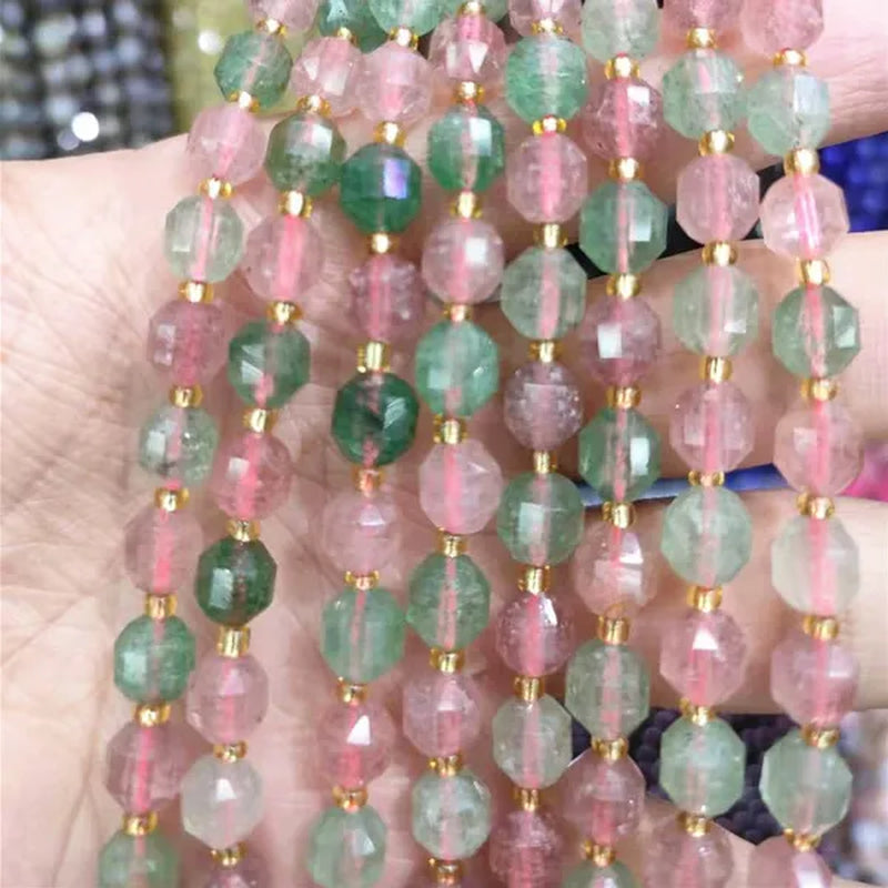8Mm Faceted Natural Blue Apatite Morganite Tiger Eye Citrine Strawberry Sunstone Gem Stone Beads round Loose Spacer Beads