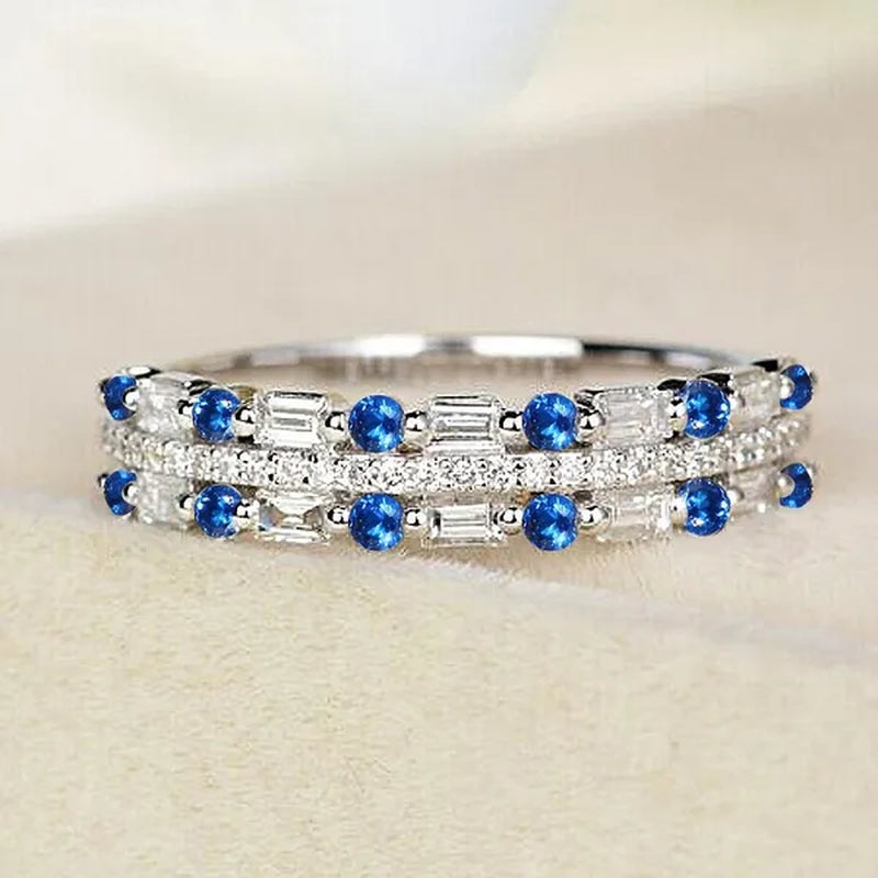 Silver Natural Gemstones Ring White Sapphire Wedding Birthstone Bride Engagement Square Brand Crown Cross Ring Jewelry Size 6 7 8 9 10
