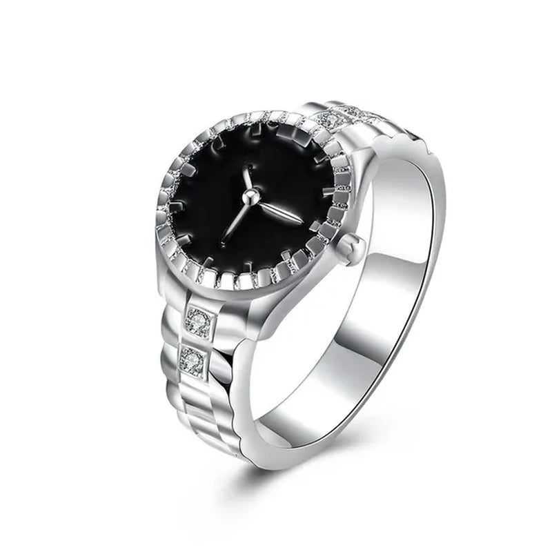 Creative 925 Sterling Silver AAA Zircon Watch Shape Ring for Women Fashion Wedding Engagement Party Gift Charm Jewelry