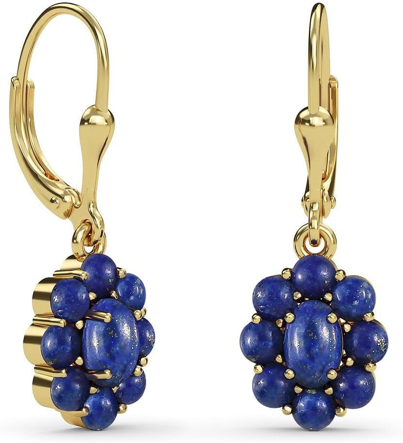 Shop LC Blue Lapis Lazuli Flower Dangle Earrings for Women 18K Yellow Gold Plated Jewelry Ct 3.60 Birthday Gifts for Women