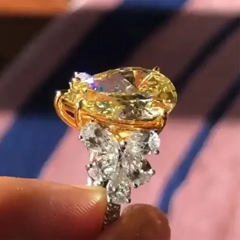 Gorgeous Elegant Women Wedding Engagement Citrine Ring for Women White Sapphire Finger Ring Jewelry Size 6-10