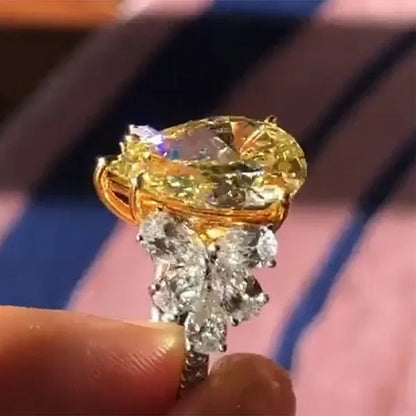 Gorgeous Elegant Women Wedding Engagement Citrine Ring for Women White Sapphire Finger Ring Jewelry Size 6-10