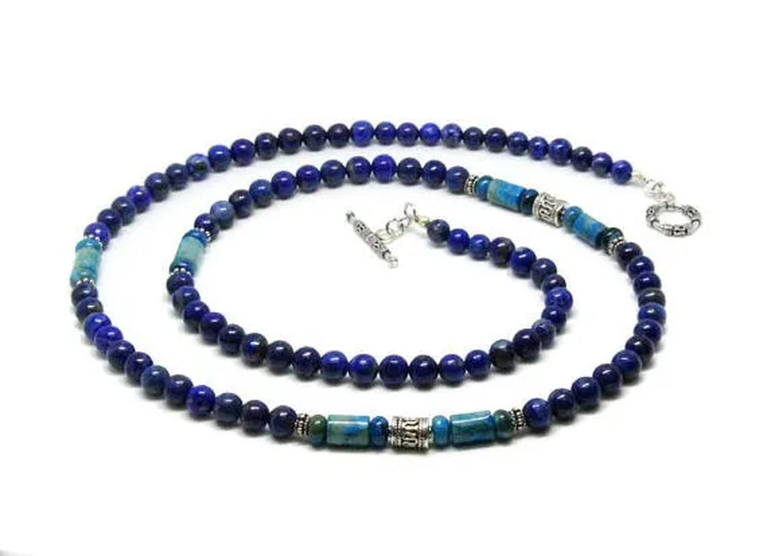 Men's Necklace Lapis Lazuli and Larimar and Sterling Silver Necklace,